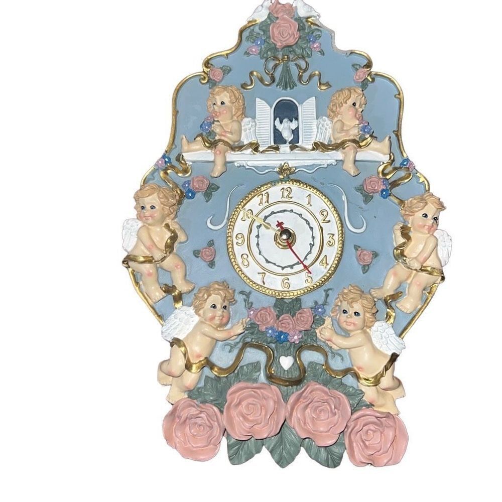 Vintage Musical Cupids & Roses Miniature Wall Novelty Clock